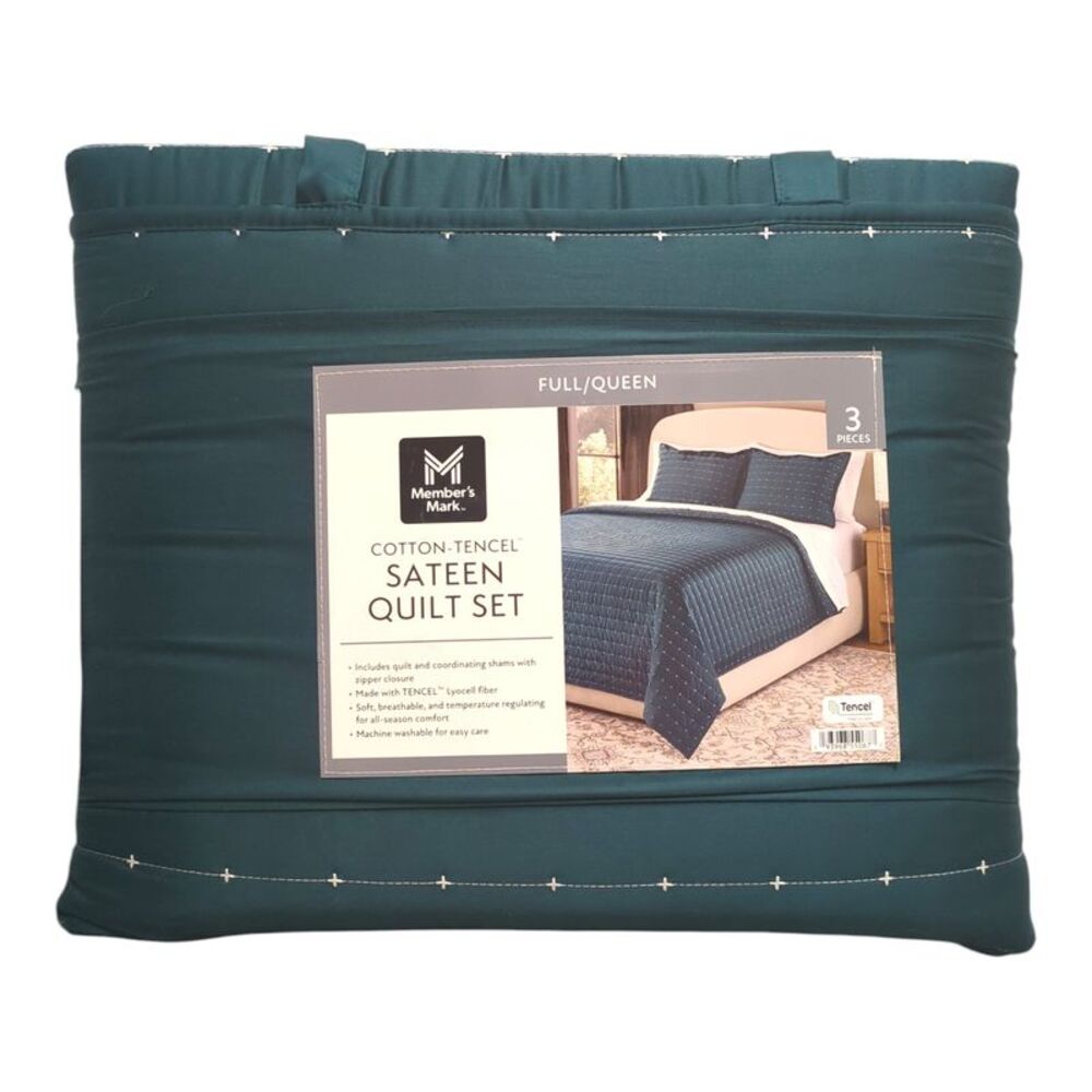 Member’s Mark 3-Piece Cotton-Tencel Sateen Quilt Set, Full/Queen - Teal